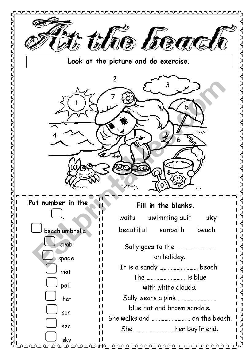 At the beach worksheet