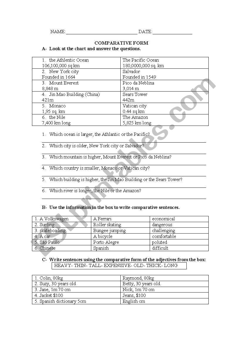 Comparatives worksheet