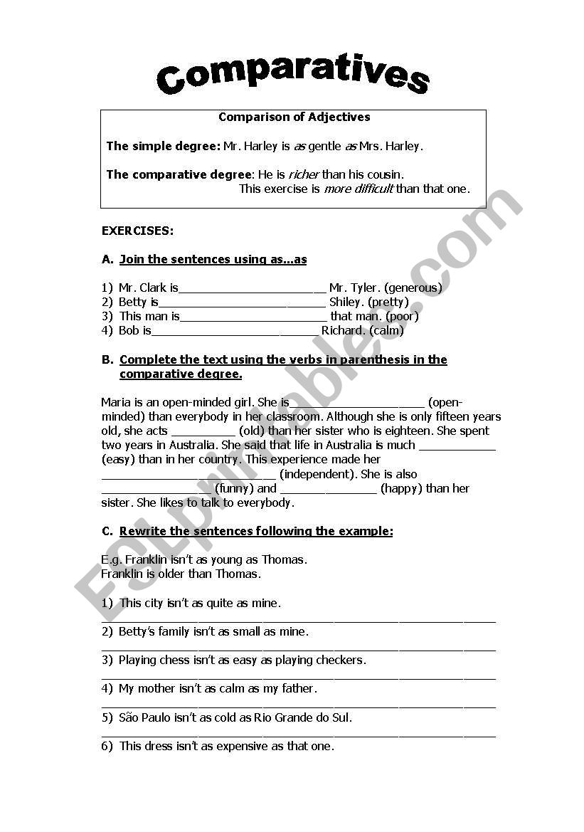 Comparatives worksheet