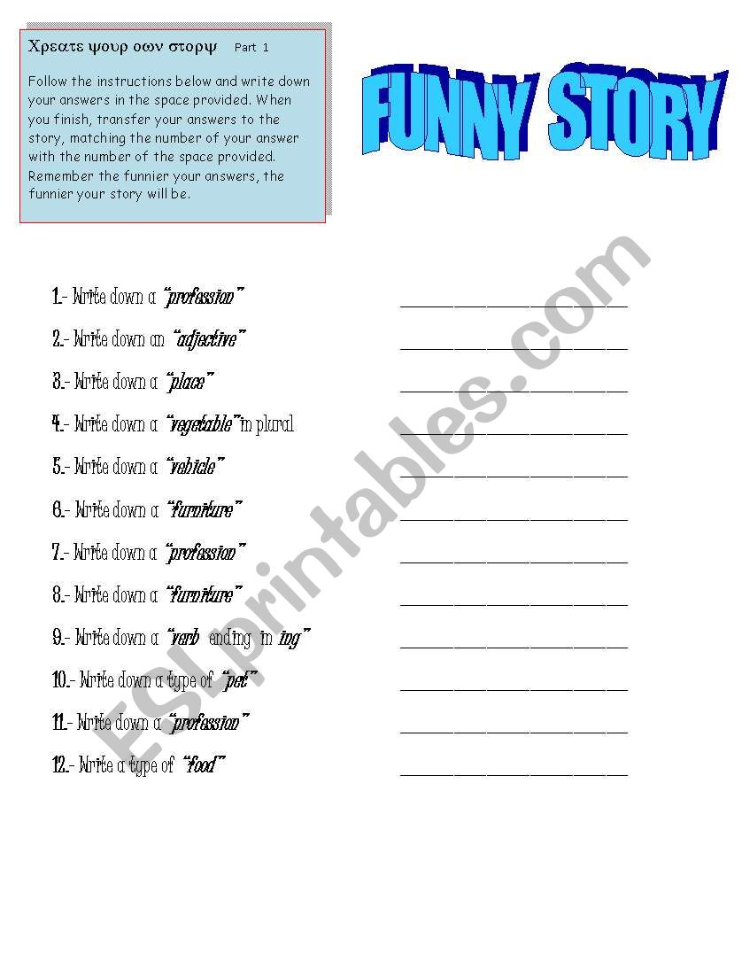 CREATING FUNNY STORIES worksheet