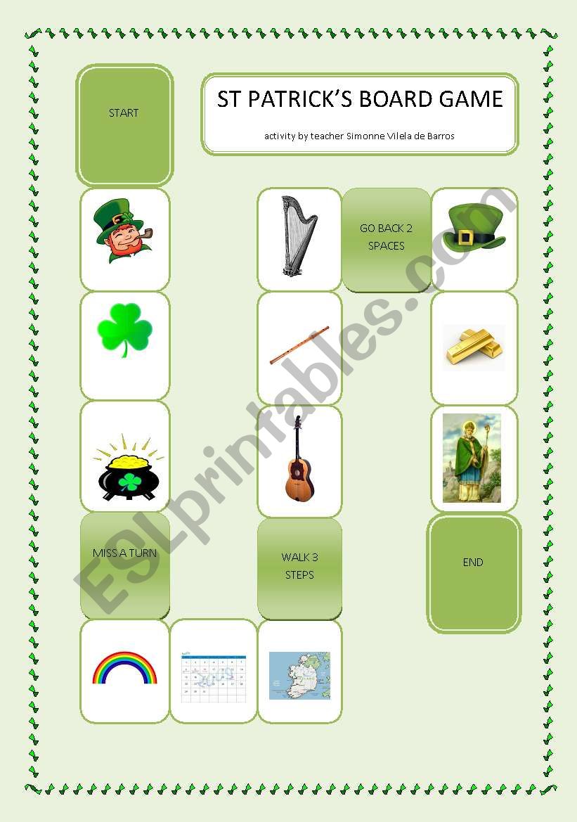 St Patricks board game worksheet