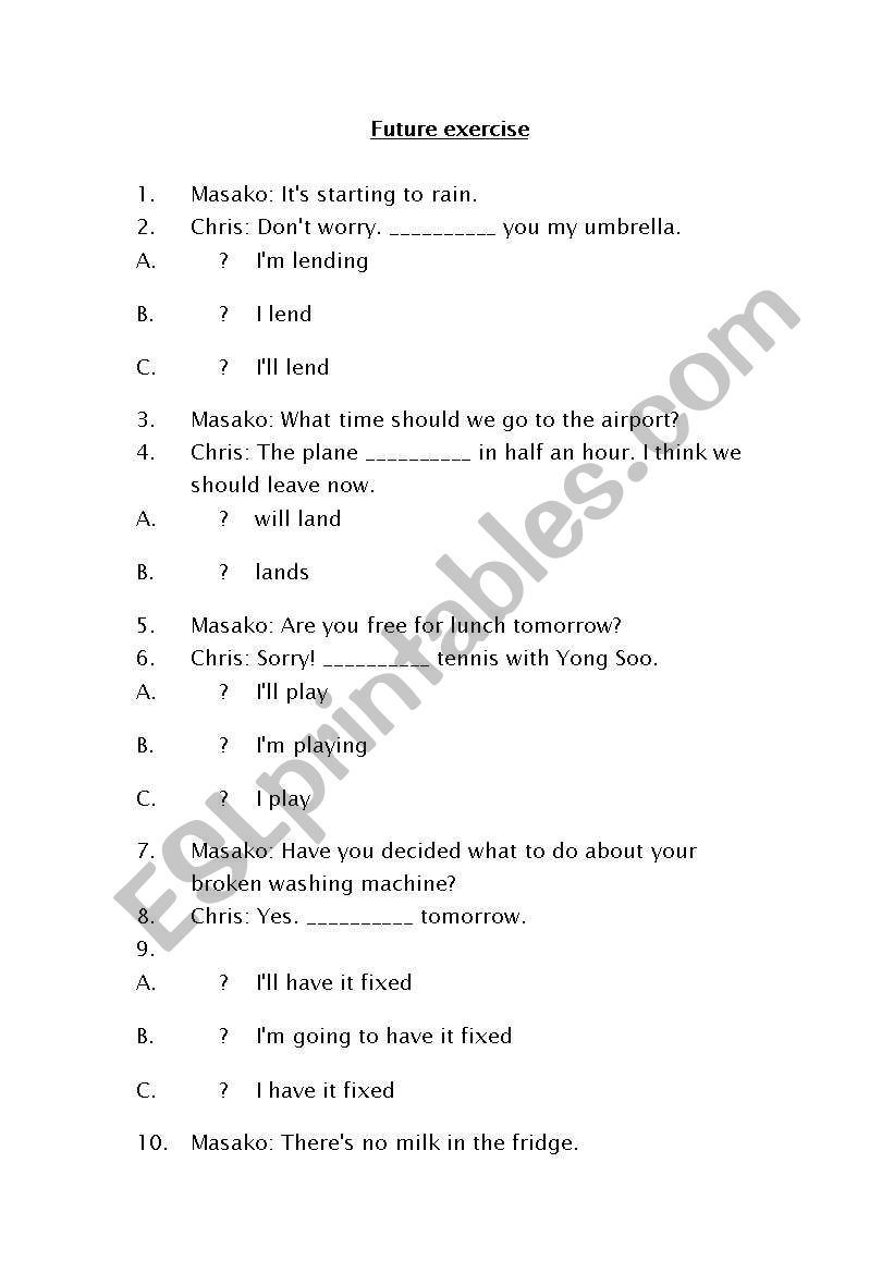Future Tense gap fill worksheet