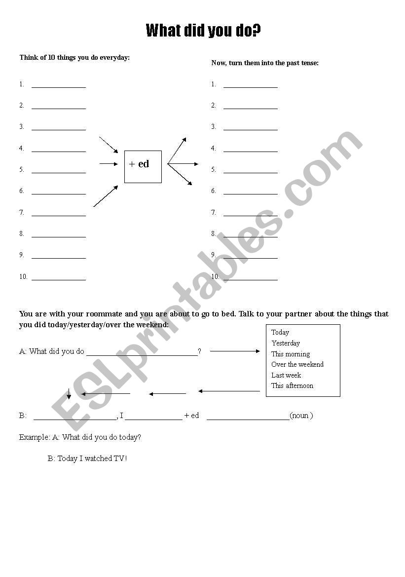 What did you do? worksheet