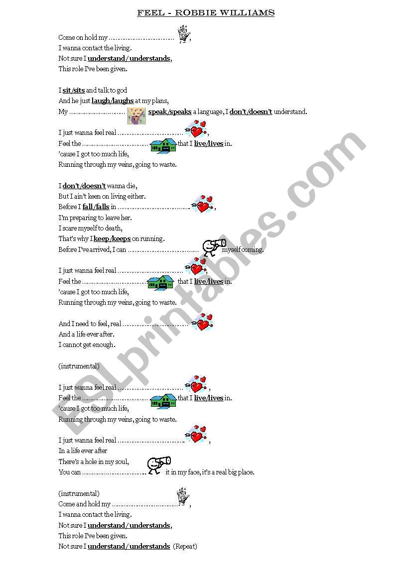 Feel - Robbie Williams worksheet