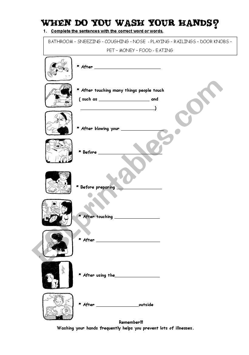 When do you wash your hands? worksheet