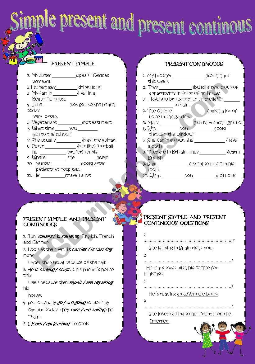 present and continous worksheet