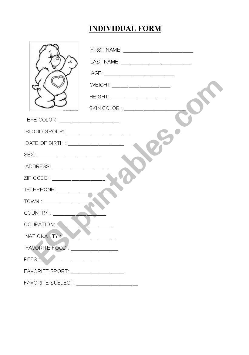individual form worksheet