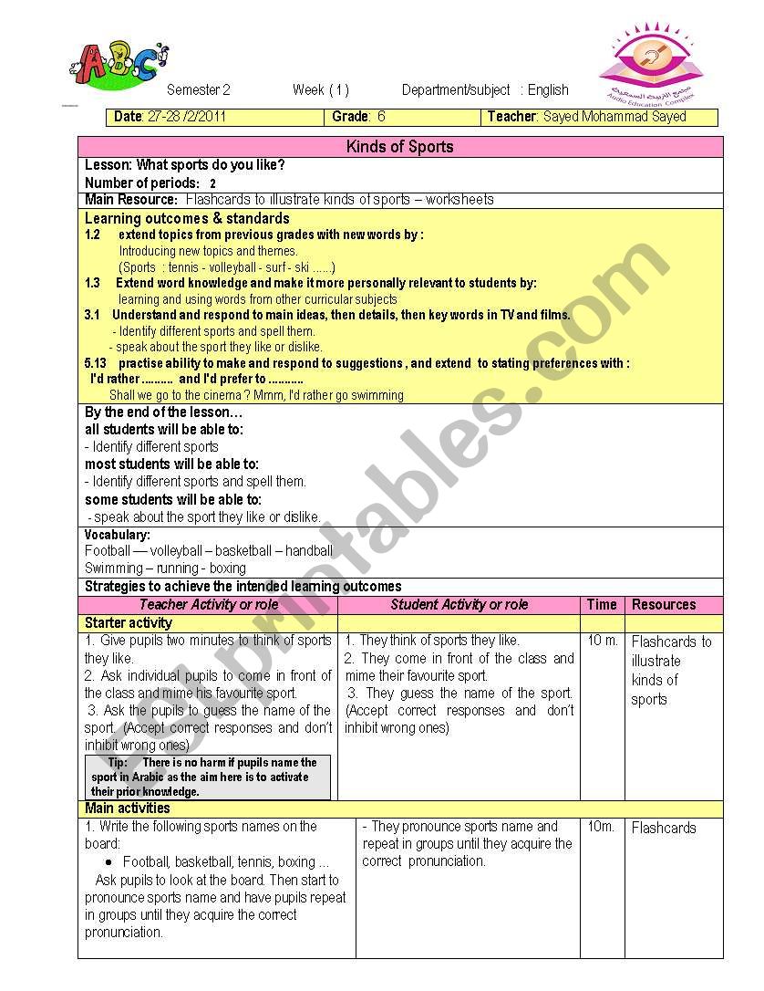 Kinds of Sports worksheet