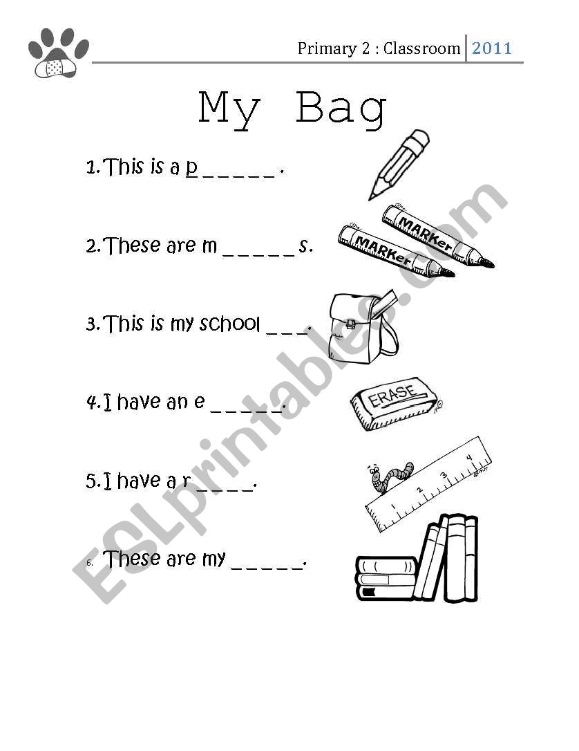 My School Bag worksheet