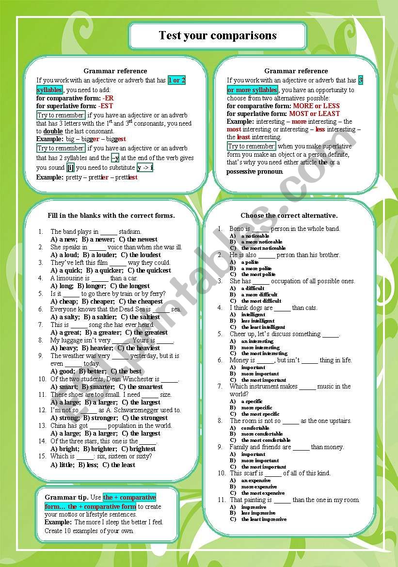 Test your comparisons worksheet Test your comparisons worksheet