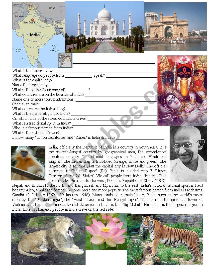 India worksheet