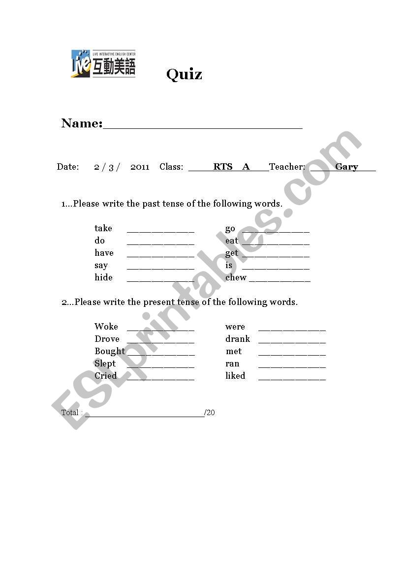 Verb Tenses worksheet