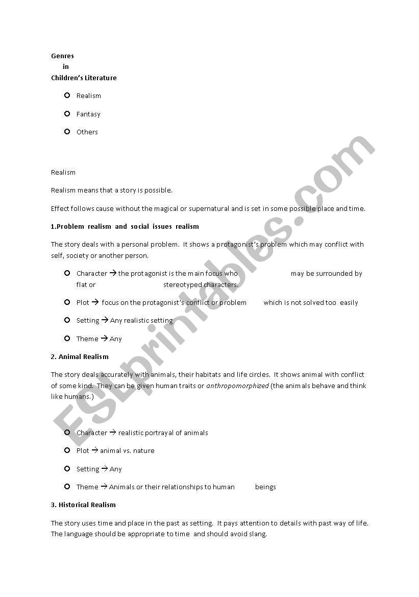 Genre worksheet