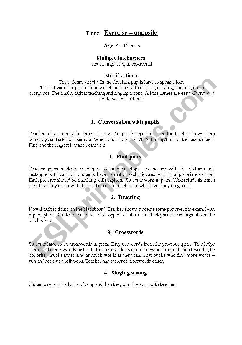 Lesson plan - Exercise Opposite