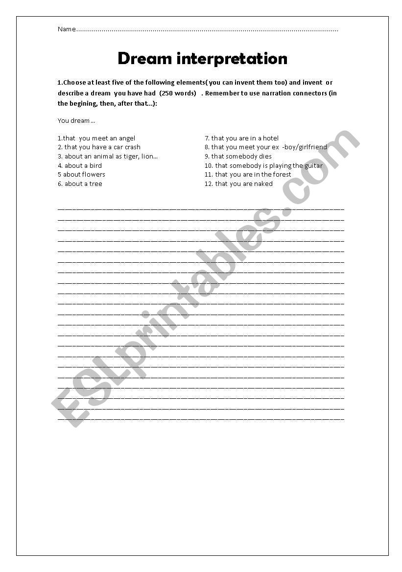 Dream interpretation worksheet