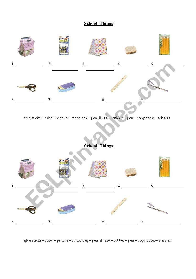 School Things worksheet