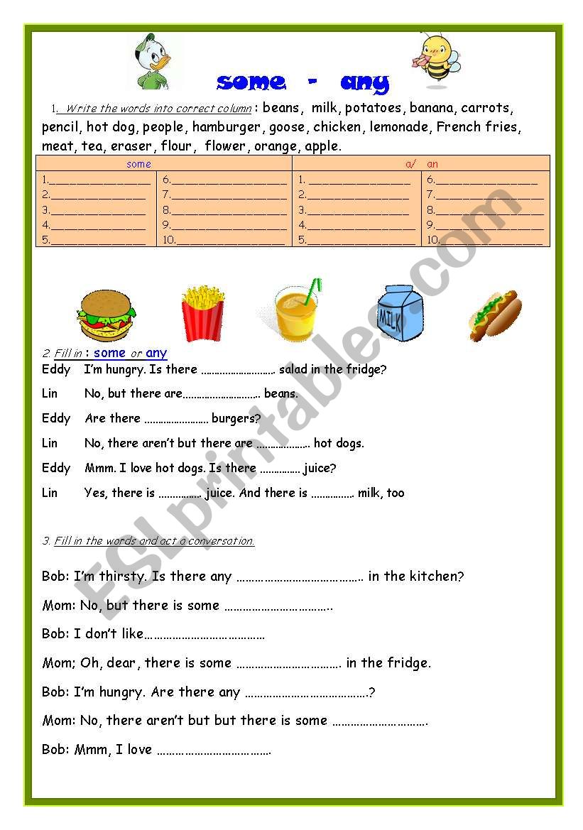 Some/any/a/an worksheet