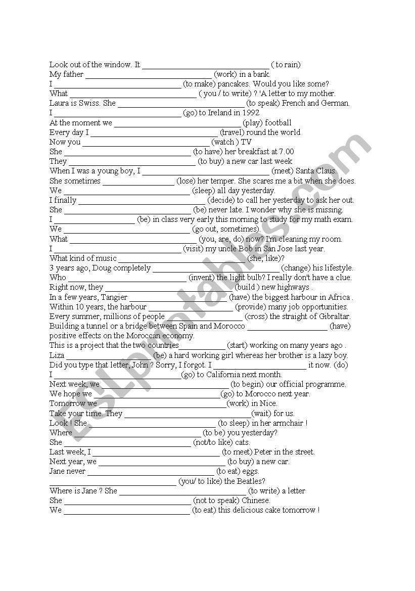 the tenses worksheet