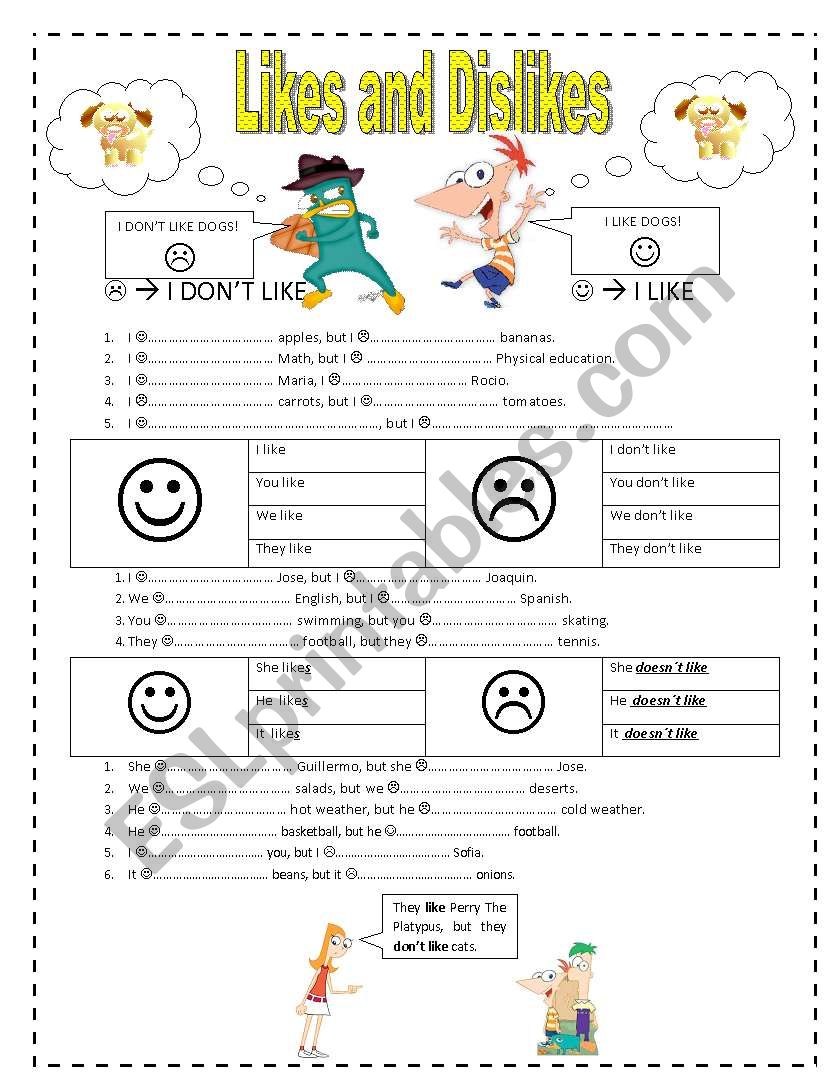 likes and dislikes worksheet