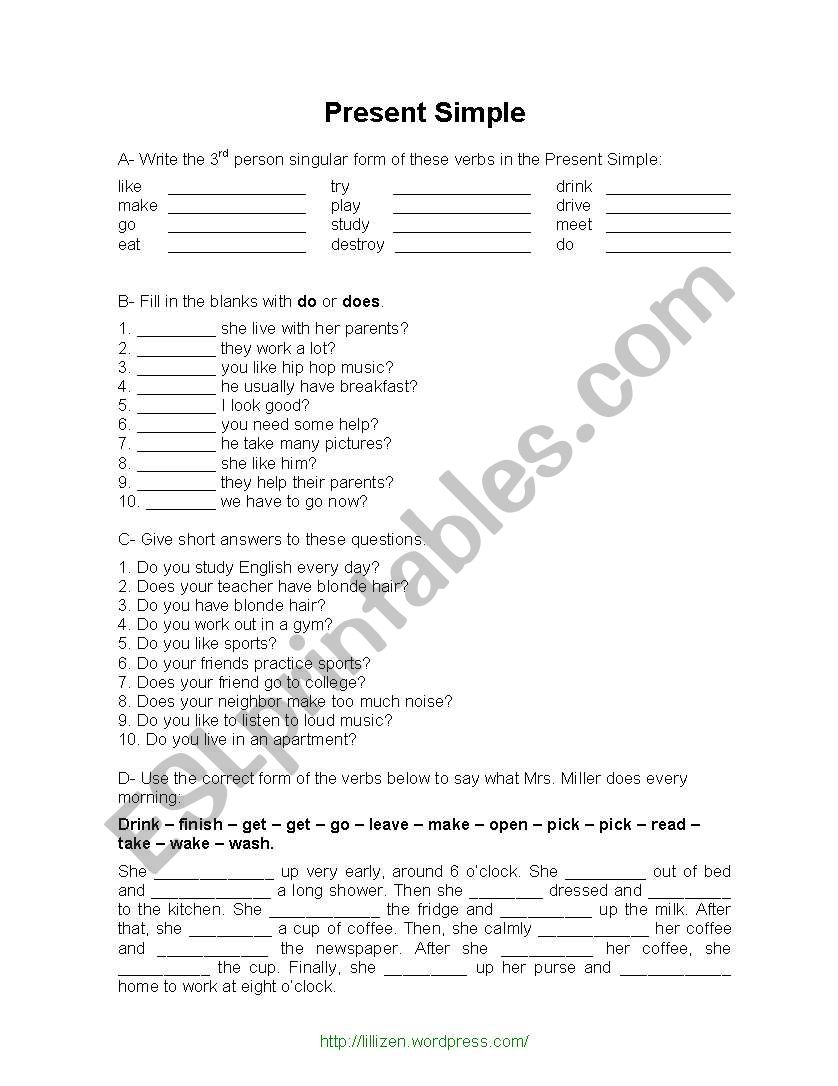 present simple worksheet