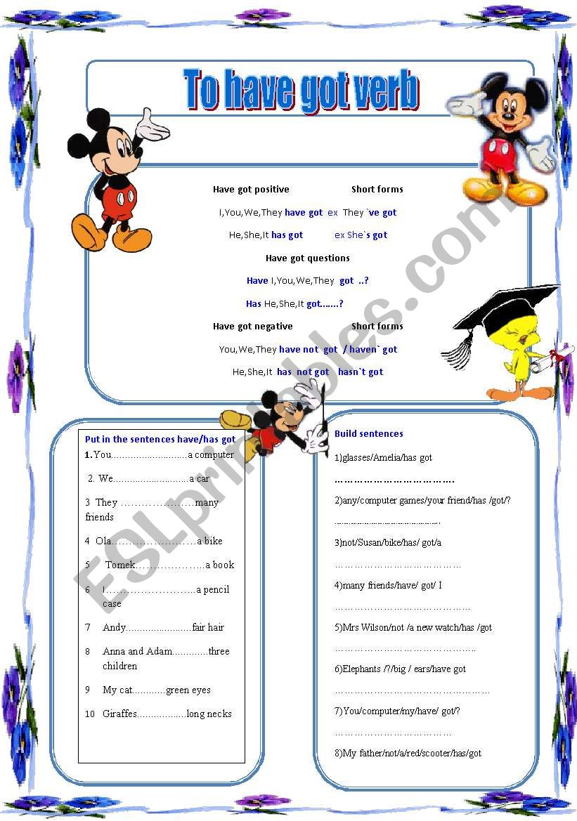 Have/has got verb worksheet