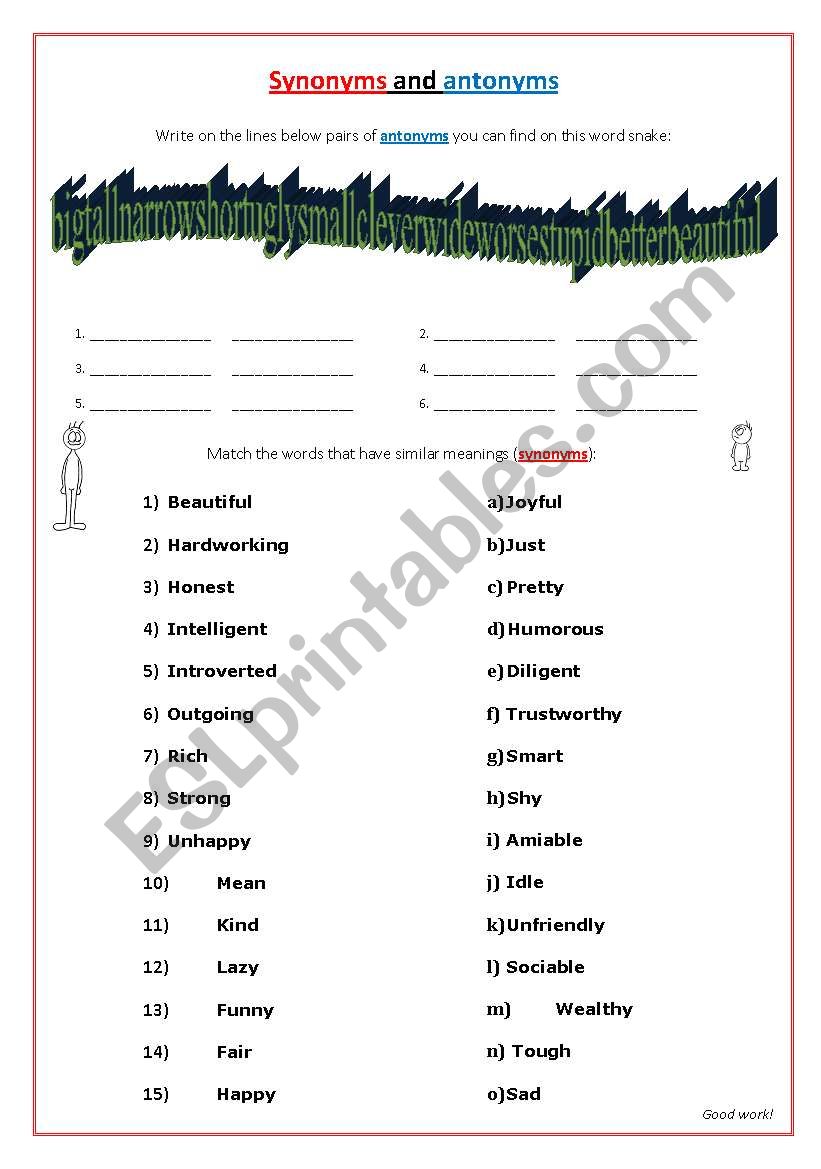 Synonyms and antonyms - worksheet