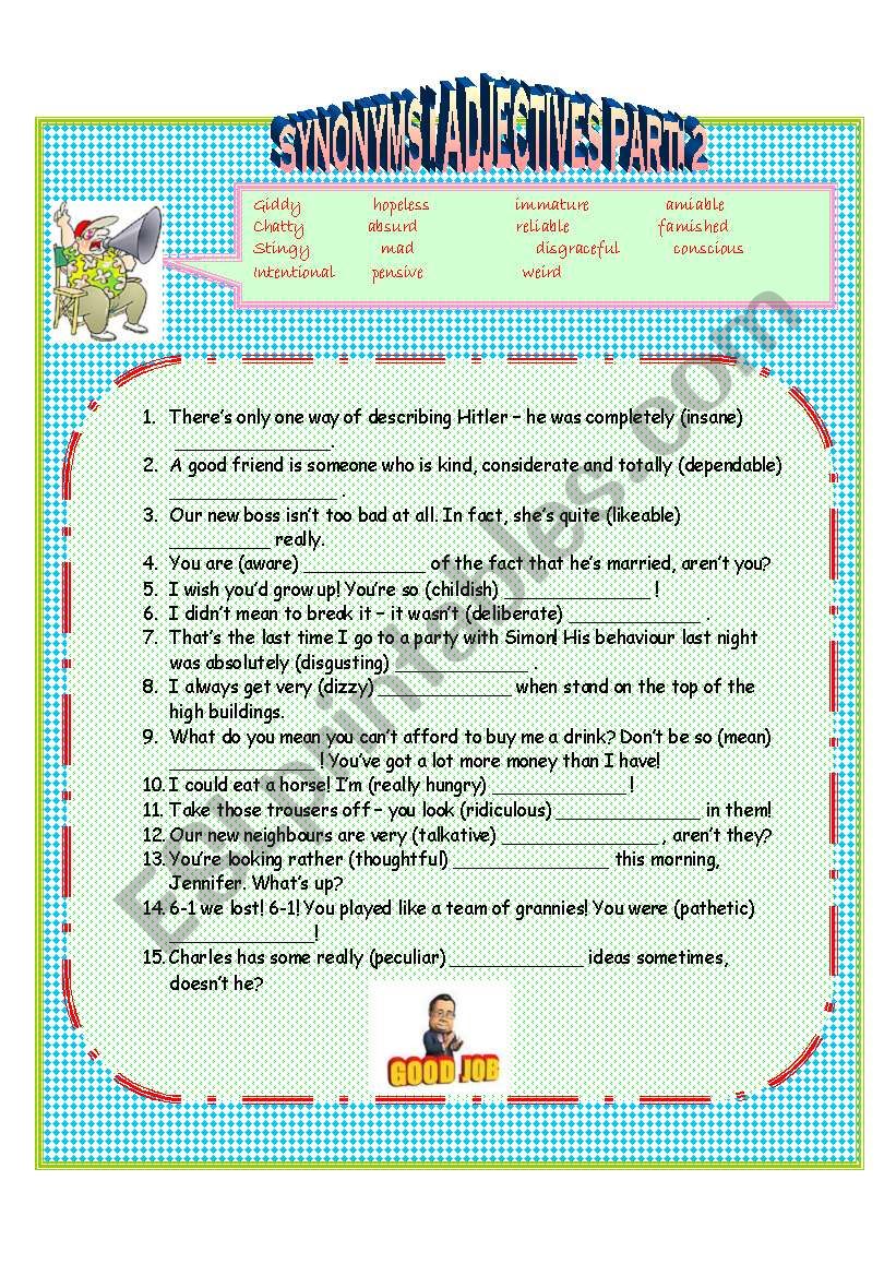 Synonyms - Adjectives Part -2 worksheet