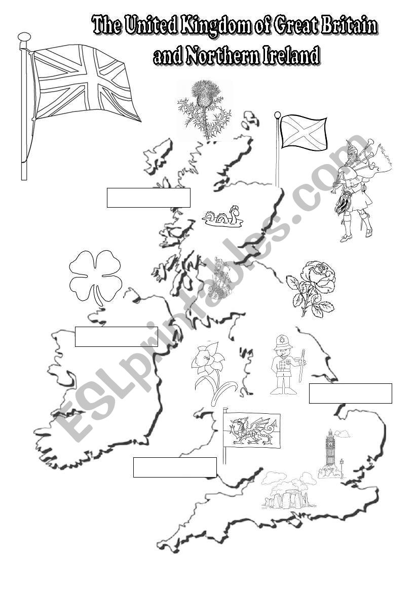 The UK: black-and-white map for young learners