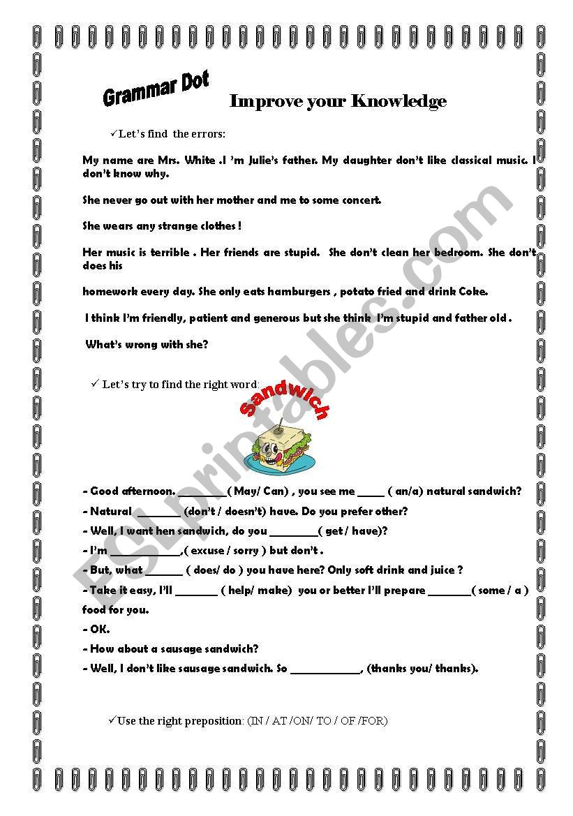 Grammar Dots worksheet