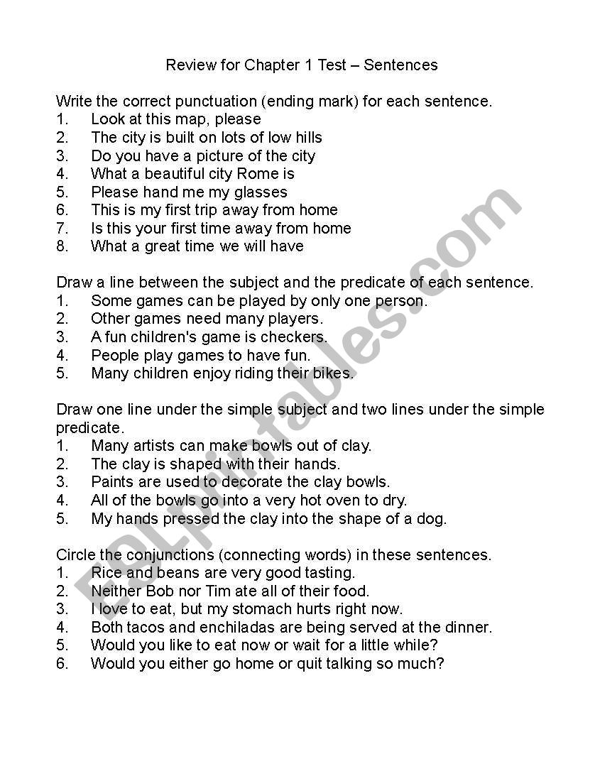 Sentences Review worksheet
