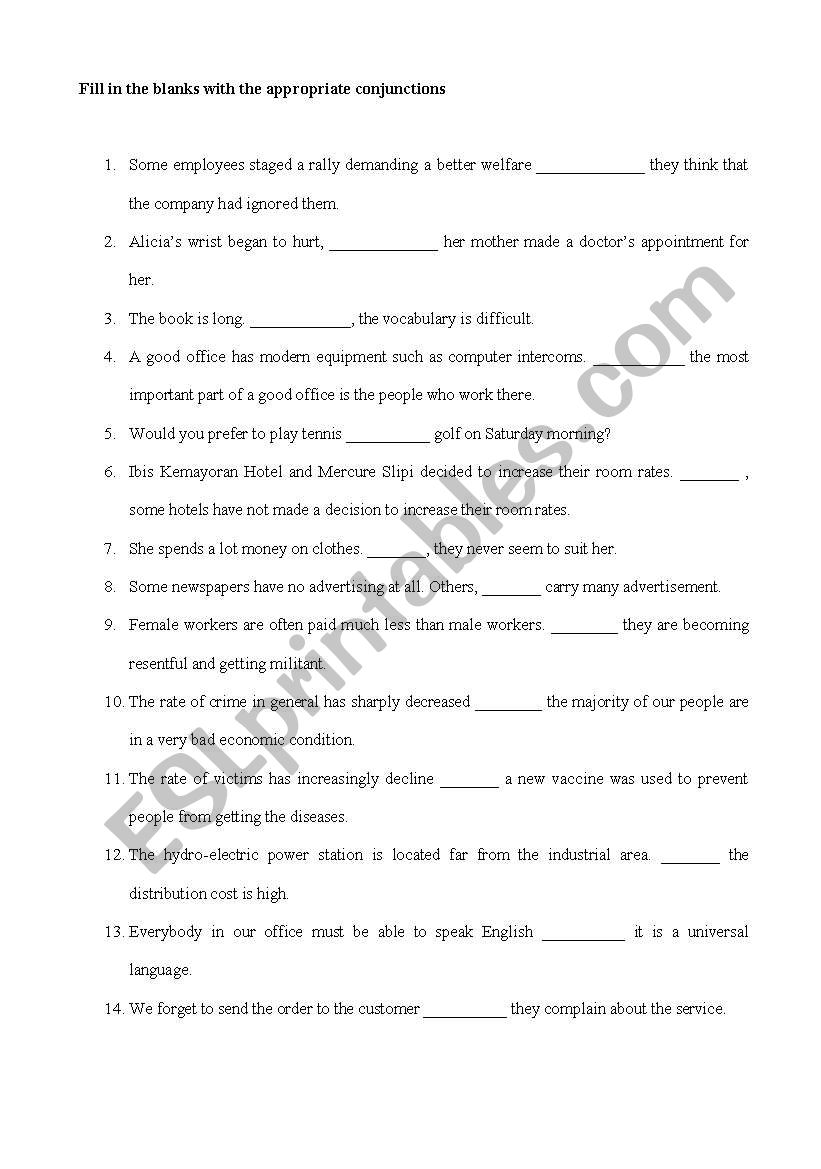 CONJUNCTION worksheet