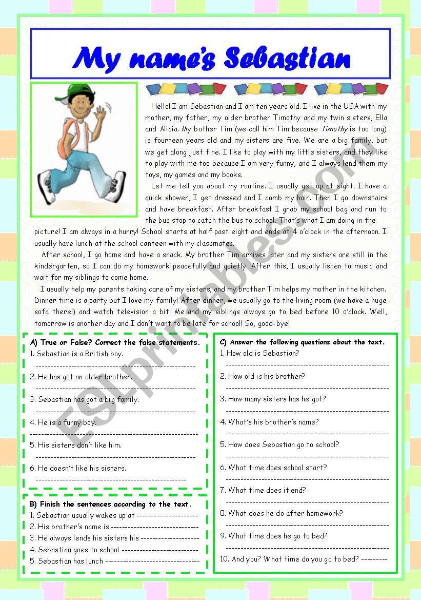 My names Sebastian worksheet