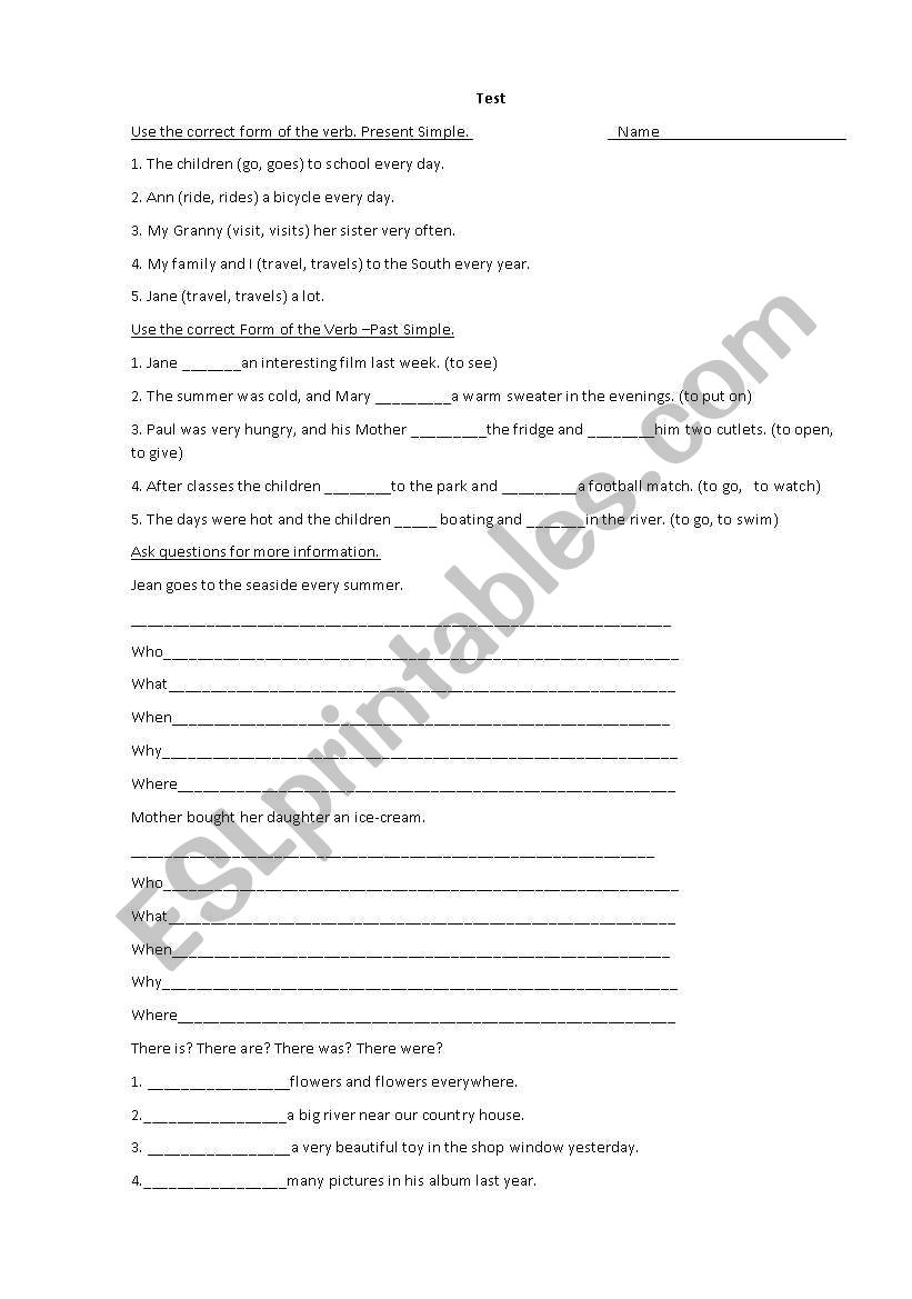 Test for pupils worksheet