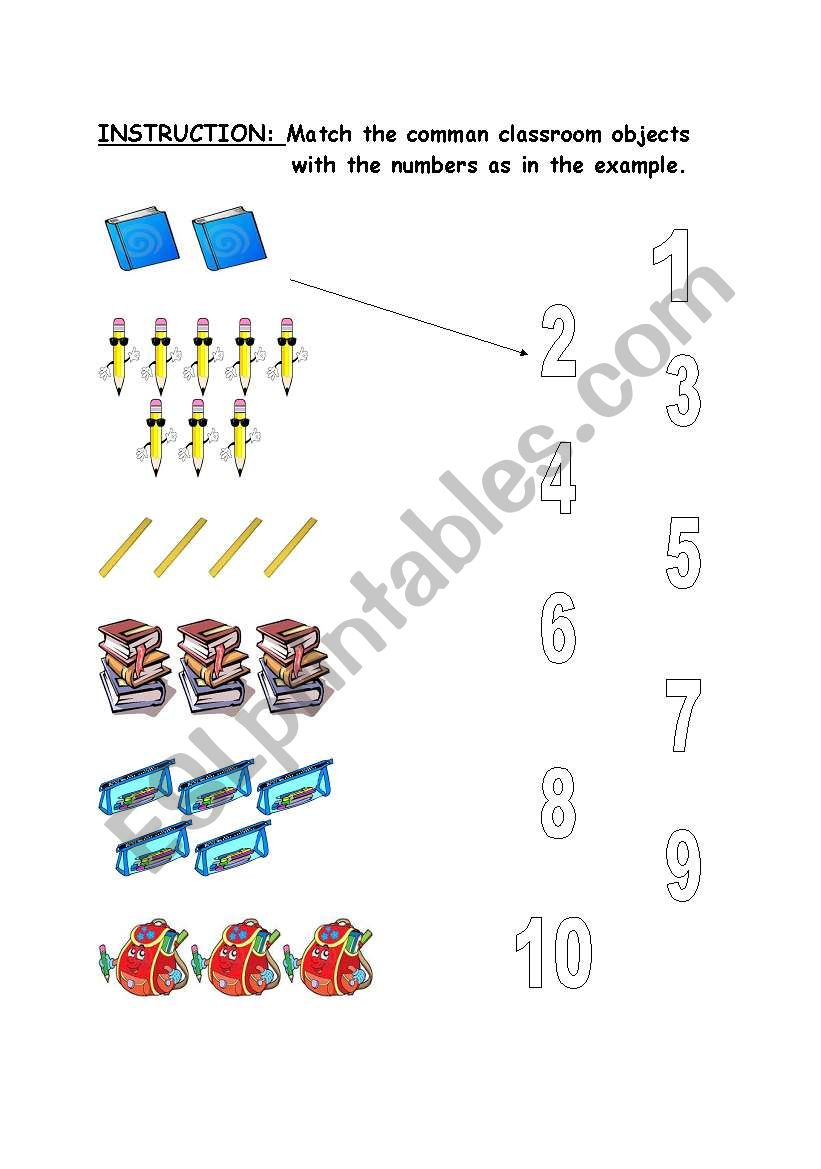 classroom object-numbers worksheet