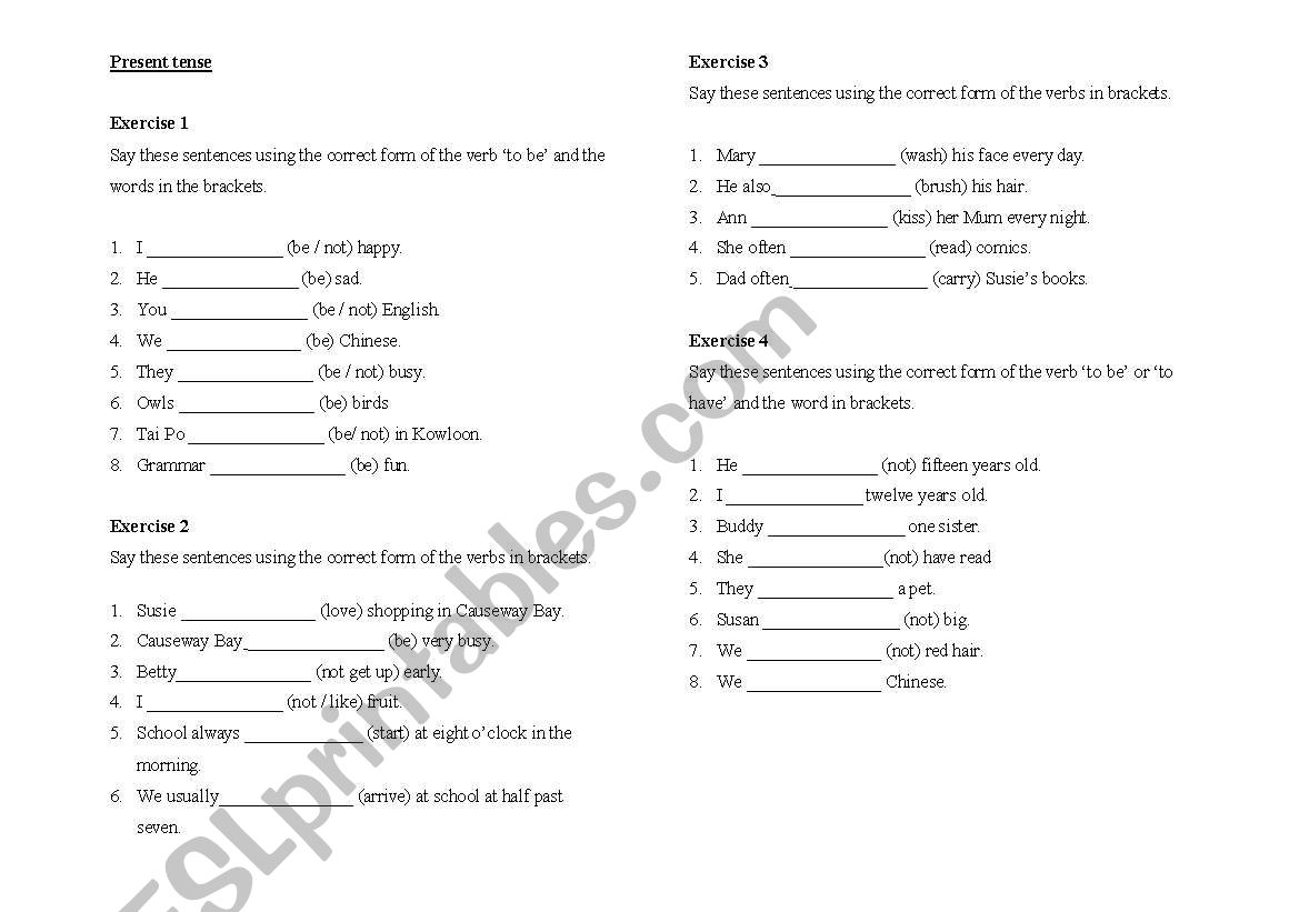 Present tense exercise worksheet