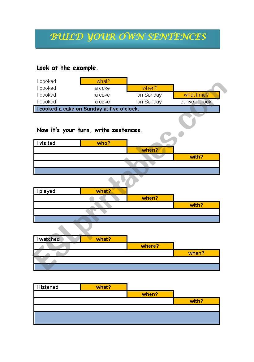 Build your own sentences worksheet