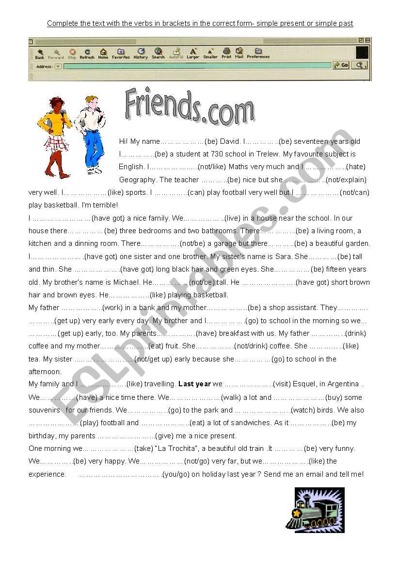 Friends.com worksheet