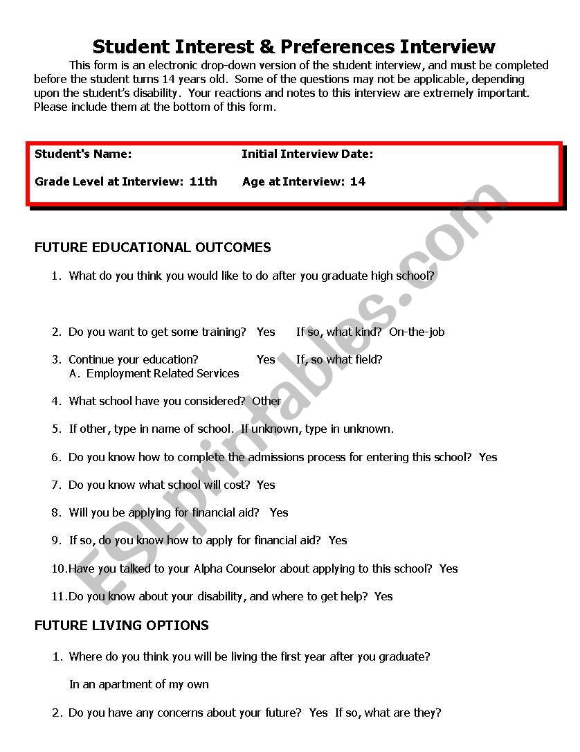 Student Interest & Preferences Interview