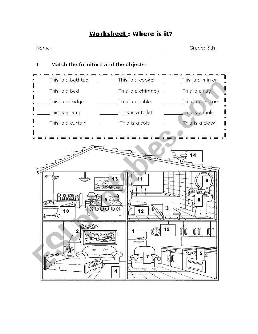 Where is it? Furniture worksheet