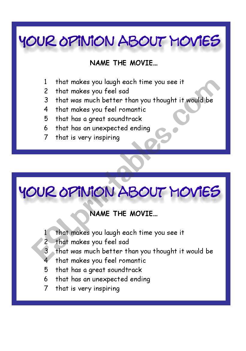 Your Opinion About Movies  worksheet