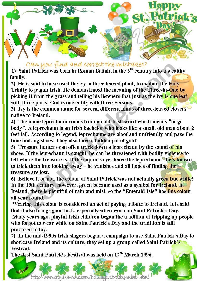 Happy Saint Patricks Day! worksheet