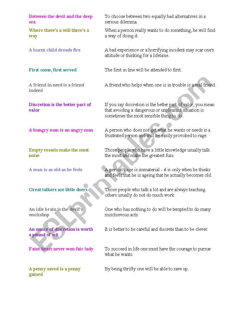 proverbs worksheet