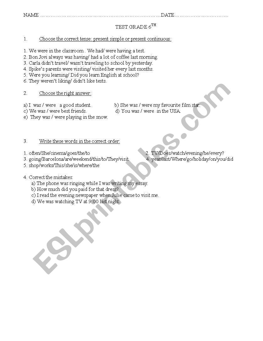 past simple and continuous worksheet
