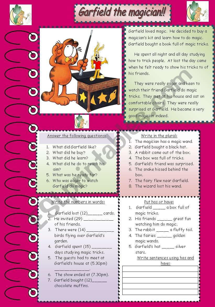 Garfield the magician worksheet