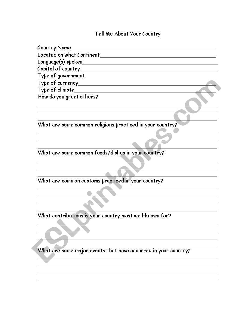 What Country are you from? worksheet
