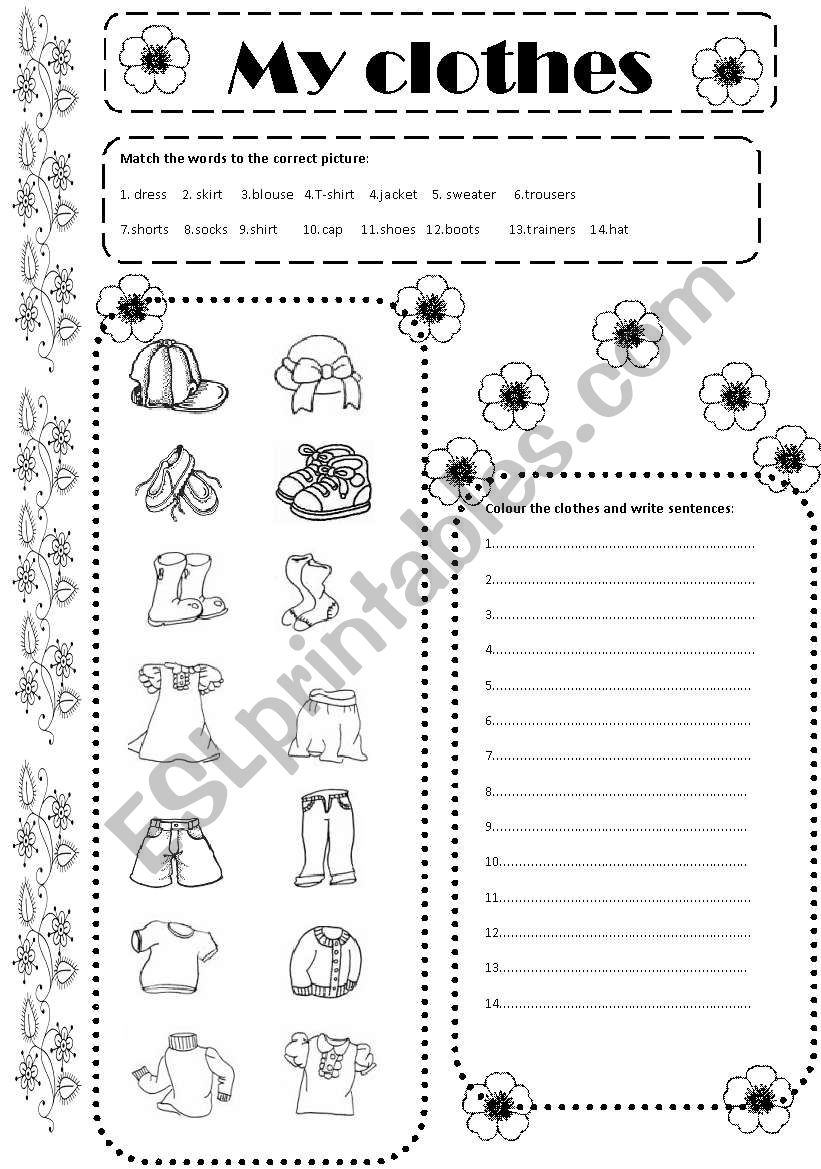 My clothes worksheet