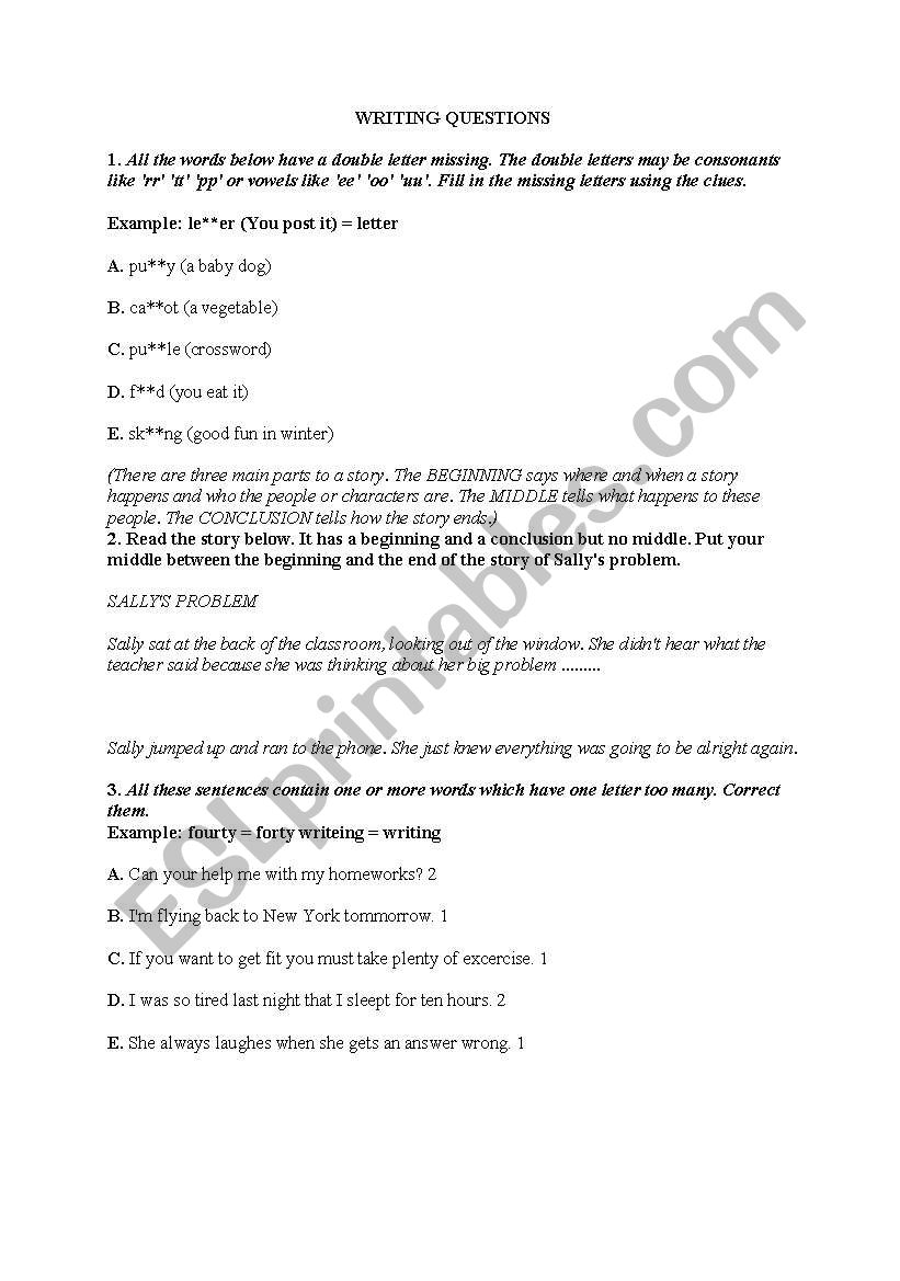 writing questions worksheet
