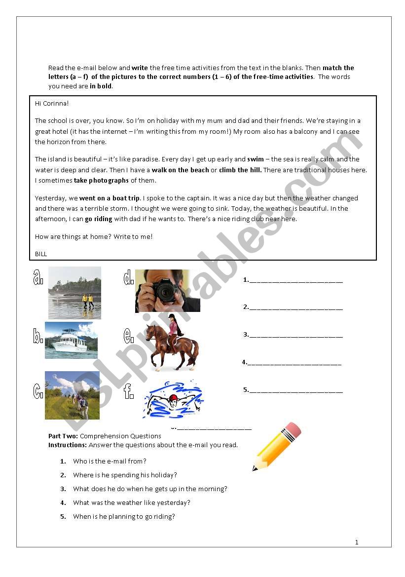 hobbies worksheet
