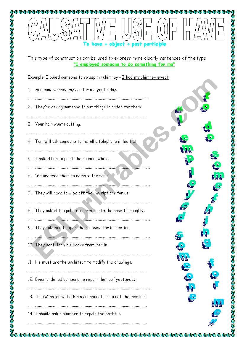 Causative use of have worksheet