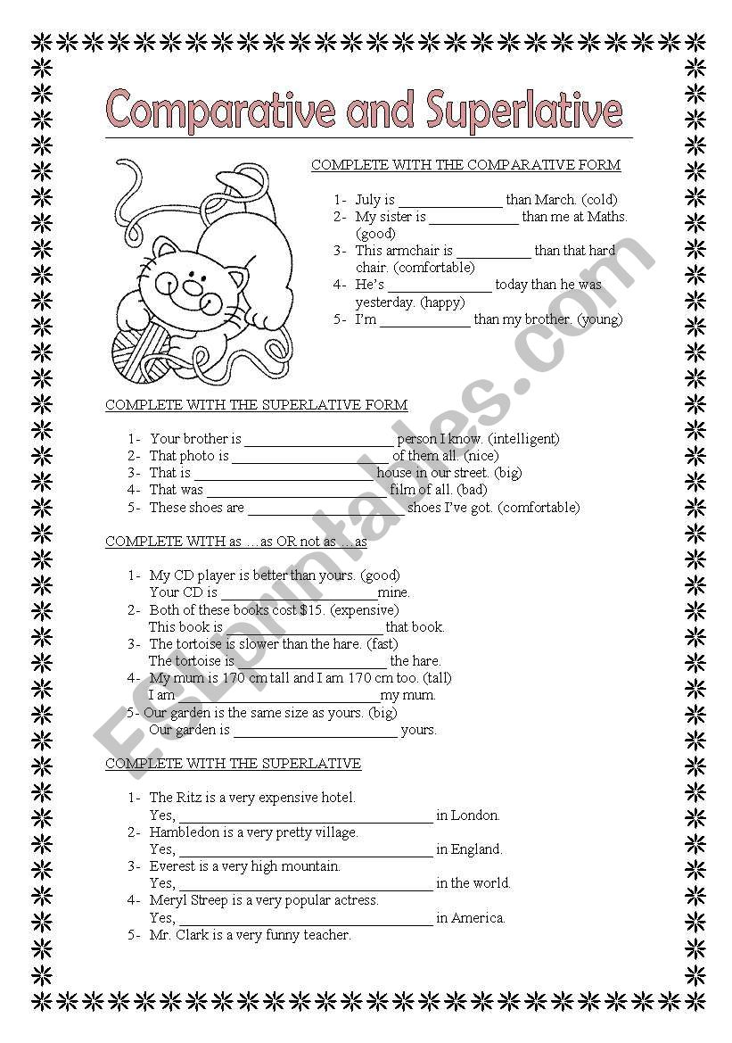 COMPARATIVE AND SUPERLATIVE worksheet